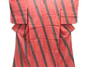 アンティーク　斜め縞織り出し手織り紬着物